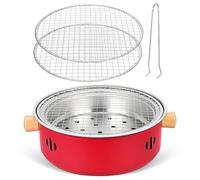 Parliky Parrilla Portátil de Carbón para Exteriores Mini Barbacoa Multifuncional 3 Rejillas Estufa de Hierro Resistente para Camping Picnic y Preparación de Té