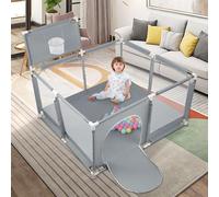Parque de bebé grande interior exterior con base antideslizante, parque de bebé de tela Oxford, recinto de juegos, 50 bolas 4 ventosas, 126 x 126 x 66 cm, color gris oscuro