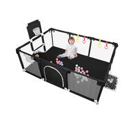 Parque de bebé grande interior exterior con base antideslizante, parque de bebé de tela Oxford, recinto de juegos, 50 bolas 4 ventosas, 180 x 120 x 66 cm, color negro
