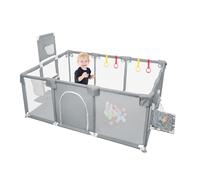 Parque de bebé grande interior exterior con base antideslizante, parque de bebé de tela Oxford, recinto de juegos, 50 bolas con 4 ventosas, 180 x 120 x 66 cm, color gris oscuro