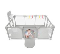 Parque de bebé grande interior exterior con base antideslizante, parque de bebé de tela Oxford, recinto de juegos, 50 bolas con 4 ventosas, 180 x 120 x 66 cm, color gris claro
