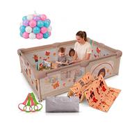 Parque Infantil Bosque para Bebé 120 y 150 cm con Alfombra, 60 Bolas de Colores, 4 Agarraderas y Malla Transpirable - Corralito Plegable con Puerta Lateral, Diseño de Animales y Playpen para Bebé