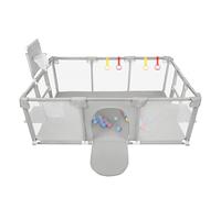 Parque infantil, parque infantil con cesta de bolas, juego completo con 50 bolas, 4 anillos de prehensión y 8 ventosas, tela Oxford y malla transpirable (gris claro)