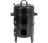 Parrilla ahumadora de 40 cm, multifuncional. Ahumador para carbón, con termómetro. Horno ahumador con 3 funciones (ahumar, estofar, asar), altura de 84 cm, 2 niveles, 2 parrillas, 2 recipientes esmalt