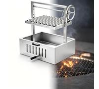 Parrilla Argentina De Mesa, Diseño Compacto Estilo Santa María | Rejilla En Forma De V, Ajuste Con Manivela, 800x680x555mm, Interior Exterior, Acero Inoxidable 201/304(304stainlesssteel)