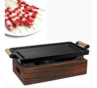 Parrilla de barbacoa portátil de sobremesa con estufa de carbón, estilo plato de comedor con base de madera, diseño compacto para uso en interiores y exteriores