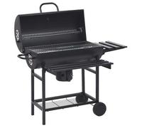 vidaXL Parrilla de barril ruedas y estantes acero negro 115x85x95 cm