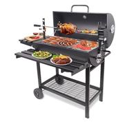 Parrilla de carbón al aire libre con asador, mesa auxiliar y ruedas, juego de barbacoa de jardín multifuncional para un fácil montaje y cocción