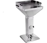 Parrilla de carbón con estructura de acero inoxidable – Parrilla portátil con superficie de apoyo y rejilla ajustable en altura – Ideal para jardín, camping y actividades al aire libre – 48x63x90 cm
