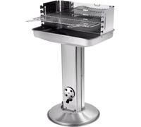Parrilla de carbón con estructura de columnas – Parrilla portátil de acero inoxidable con regulador de ventilación y superficie de apoyo – Ideal para jardín, camping y actividades al aire libre – 87x8