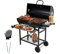 Parrilla de carbón, con rejilla de parrilla de tamaño XXL, guante resistente al calor, termómetro, cajón para las cenizas, base ajustable, parrilla de carbón grande (modelo básico)