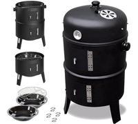 Parrilla de carbón Famanu con tapa – Parrilla esférica tipo "smoker" para carbón – 40x72 cm – Parrilla para barbacoa y camping + accesorios – Negra
