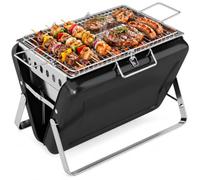 Parrilla de carbón portátil, barbacoa de mesa plegable con rejilla de acero | Diseño compacto de maleta con asa integrada para camping, senderismo, picnics, viajes y cocina en el parque.