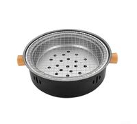 Parrilla de carbón portátil plegable para camping y jardín, barbacoa ligera de acero inoxidable con asas de madera, diseño redondo compacto (negro frío)