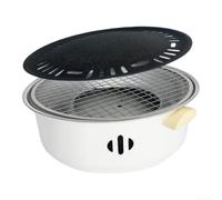 Parrilla de carbón portátil plegable para camping y jardín, barbacoa ligera de acero inoxidable con asas de madera, diseño redondo compacto (blanco grueso)