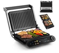 Parrilla de contacto de 2200 W, con capacidad de abrirse 180°, superficie de 1320 cm², con 10 programas