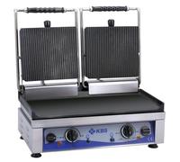 Parrilla de contacto KBS, superficie de cocción de 52x24 cm, con superficie acanalada en la parte superior y lisa en la parte inferior, y 2 zonas de calentamiento