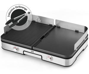Parrilla eléctrica para mesa, 2400W – 2 placas, 2 reguladores, apta para interior y exterior