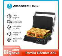 Parrilla Eléctrica, Sandwichera, Revestimiento Antiadherente, Regulador de Temperatura, Apertura 180º, Libre de BPA, 2000W