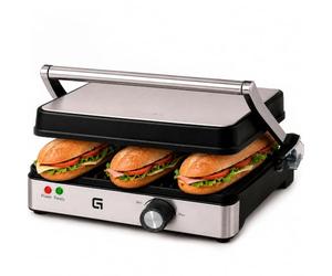 Parrilla grill eléctrica Grunkel 1000-2000W forma parilla barbacoa dos dimensiones, Antiadherente con Apertura 180° (2000W Grande)