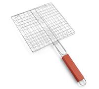 Parrilla para Barbacoa, parrillera, cocinar a la brasa, carne, pescado Canasta asado de Acero Inoxidable portátil Plegable, Mango de madera. (25x25-55cm)