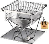 Parrilla portátil de acero inoxidable 3 en 1, pequeña, con base de madera y función de fogón, de 245 cm, con bolsa de transporte. Modelo X-MINI-PRO - CAMPINGMOON