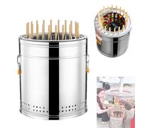 Parrilla portátil de carbón de acero inoxidable, estufa redonda compacta con mango resistente al calor, ahumador pequeño para asar carne, verduras, camping al aire libre, picnic