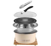 Parrilla portátil de carbón, fabricada en acero inoxidable con detalles de madera, de 10,5 pulgadas y con revestimiento antiadherente