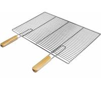 Parrilla rectangular de acero inoxidable de 60 x 40 cm, resistente a la corrosión y con mango de madera extraíble, parrilla para barbacoa Buschbeck, parrilla de gas, brasero, cesta de fuego y