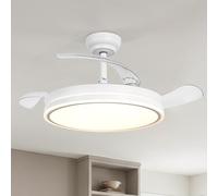 Parrot Uncle 106cm Ventilador de Techo con Aspas Retráctiles y Luz Regulable 3000/4000/6500K,Motor DC Silencioso 30W,6 Velocidades,Función Invierno-Verano,Mando Distancia,Blanco para Dormitorio Salón