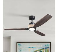 Parrot Uncle Ventilador de Techo con Luz, 142cm, Aspas Madera Maciza, Motor DC 35W Silencioso, 6 Velocidades, Regulable 3000/4000/6000K, Mando a Distancia, Estilo Rústico, para Dormitorio y Salón
