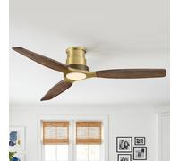 Parrot Uncle Ventilador de Techo con Luz LED, 142 cm diámetro, Latón y Madera, 6 velocidades, Mando a distancia, para Salón, Dormitorio, Comedor