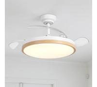 Parrot Uncle Ventilador de Techo con Luz y Aspas Retráctiles, 36W, Motor DC Silencioso, Diámetro 106cm, Función Verano e Invierno, 6 Velocidades, Mando a Distancia, Blanco -Madera