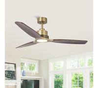 Parrot Uncle Ventilador de Techo LED de 142cm en Latón Suave con Aspas de Madera, Motor DC Reversible, 6 Velocidades y Luz Regulable