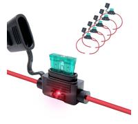 Parts PTT Portafusible LED en línea/aéreo impermeable/estanco IP67 para fusibles ATO/ATC de cuchilla, 12V-32V DC, hasta 30A, cable 12 AWG - Para coche, barco, moto, camper y sistemas solares - Pack 5