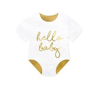 PartyDeco Juego de servilletas Hello Baby para baby shower dorado y blanco 20 servilletas