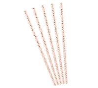 PartyDeco 10 Pajitas de cartón Rosas rayadas Dorado metálico 19,5 cm