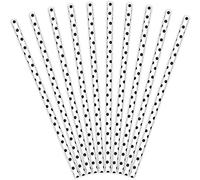 Partydeco - 10 pajitas de Papel Blancas con Lunares Negros