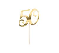 PartyDeco Topper para tarta 50 oro – decoración cumpleaños, altura aprox. 20,5 cm, 1 unidad