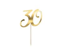 PartyDeco Decoración para tarta de cumpleaños, Figuras Tarta, Topper Tarta Cumpleaños, Número 30 en Oro, Altura Aprox. 20,5 cm, 1 Unidad, Decoración para Tartas, para Cumpleaños, Aniversarios