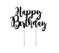 PartyDeco Decoración para Tartas con Texto Happy Birthday (22,5 cm, 1 Unidad), Color Negro