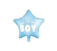 PartyDeco Globo metalizado 18" Estrella azul con texto It's a Boy (Es un niño)
