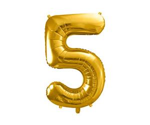 PartyDeco FB1M-5-019 - Globo de plástico (86 cm), diseño de número 5, color dorado