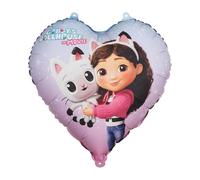 Globo de aluminio con forma de corazón, 45 cm, Gabby's Dollhouse Ga asa de gatos, globo, cumpleaños, niña, fiesta infantil, helio, decoración, reutilizable, diseño con tubo