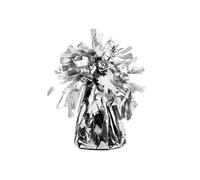 PartyDeco Globo de papel de aluminio con flecos - Pesa globos con purpurina - Plata 7 cm 130 g - Paquete de 4