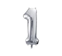 PartyDeco Globo Mylar Número 1 Plata 86 cm Cumpleaños Adulto/niño FB1M-1-018