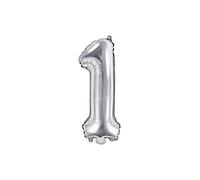 PartyDeco Globo Mylar con Forma de número 1, Plateado, 35 cm, para cumpleaños de Adultos y niños