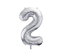 PartyDeco Globo Mylar Número 2 Plata 86 cm cumpleaños adulto y niño FB1M-2-018