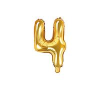 PartyDeco- Globo Mylar con forma de número 4 Quattro Oro 35 cm cumpleaños adulto niño color FB10M-4-019
