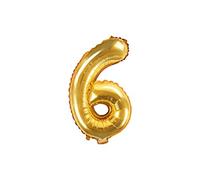 PartyDeco- Globo Mylar con forma de número 6 Sei Oro 35 cm cumpleaños adulto niño color FB10M-6-019